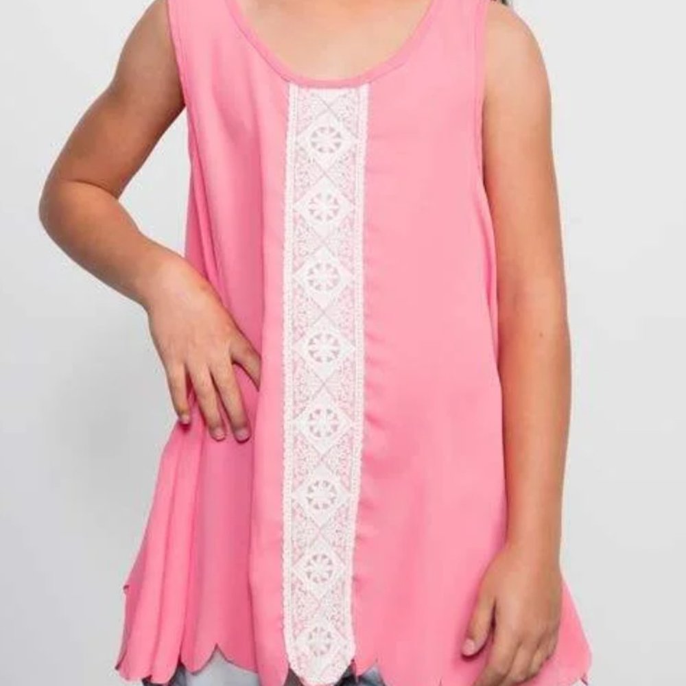 Girls Pink Scallop Trim Top